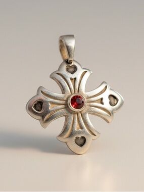 James Avery carnelian red stone cross with heart's necklace pendant